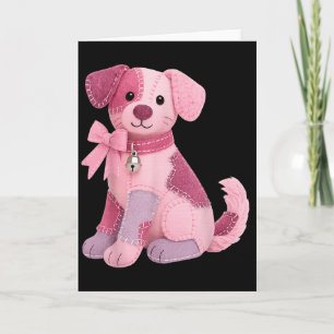 Tarjeta Perro de patchwork lazo rosa Conciencia del cáncer