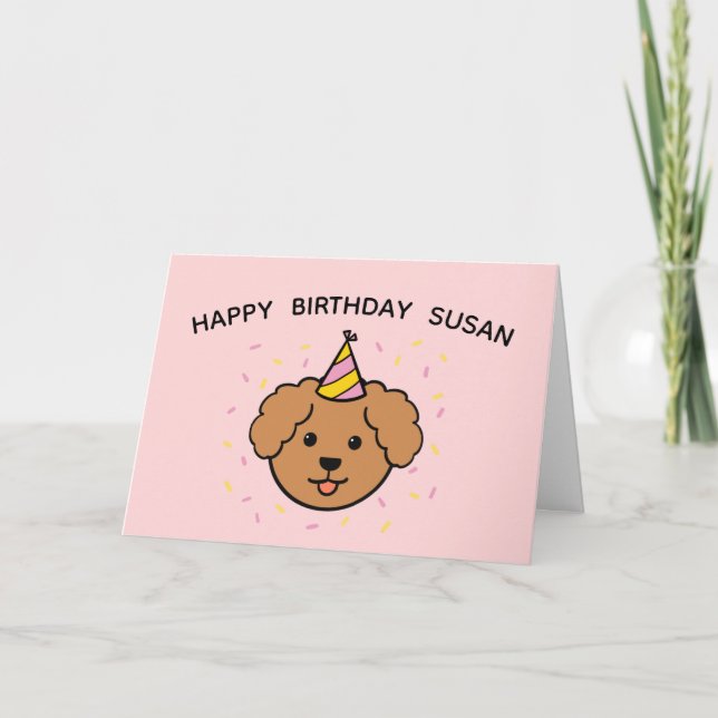 Tarjeta Perro de perro cangrejo | Cumpleaños rosa y amaril (Anverso)