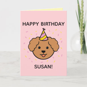 Tarjeta Perro de perro cangrejo   Cumpleaños rosa y amaril