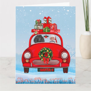 Tarjeta Perro de perro caniche en auto con Santa Claus