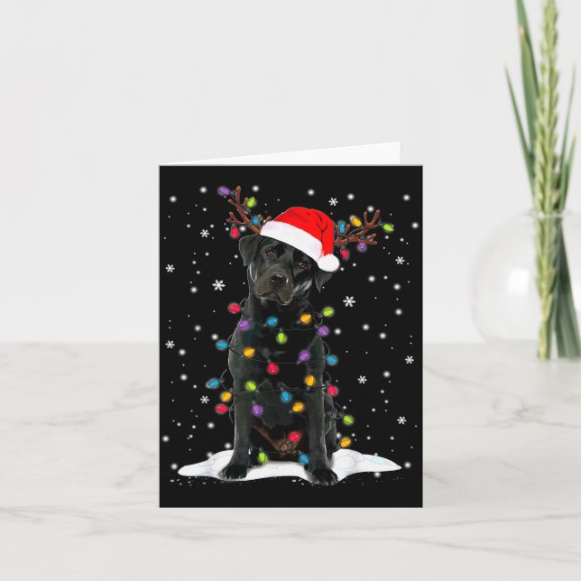 Tarjeta Perro de pijama de luces de árbol de Navidad Labra (Anverso)
