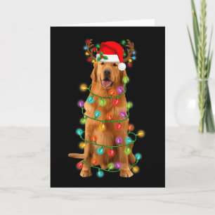 Tarjeta Perro de pijama de luces de árbol de Navidad Retri