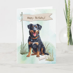 Tarjeta Perro de raza Beauceron afuera bajo Rótulo de cump