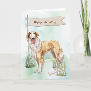 Tarjeta Perro de raza Borzoi afuera bajo Rótulo de cumplea