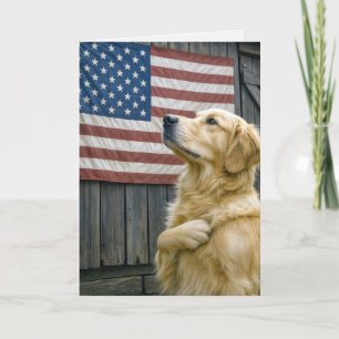 Tarjeta Perro de raza Golden Retriever con bandera en su c