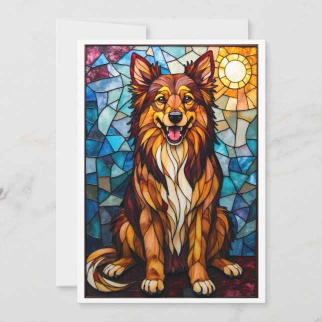 Tarjeta Perro de raza mixta estilo vidrio emplomado plano (Anverso)