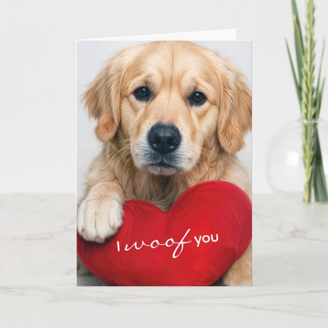 Tarjeta Perro de raza Retriever Dorado con cojín de corazó (Anverso)