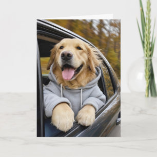 Tarjeta Perro de raza Retriever dorado de cumpleaños monta