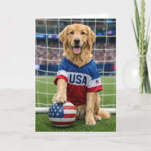 Tarjeta Perro de raza Retriever dorado jugador de fútbol a