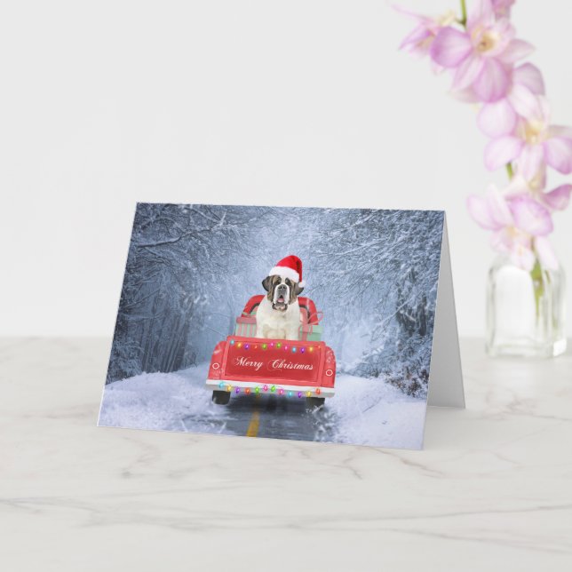 Tarjeta Perro de San Bernardo en un camión de Navidades se (Orquídea)