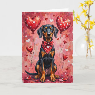 Tarjeta Perro de San Valentín de sabueso negro y fuego