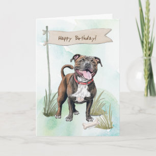 Tarjeta Perro de Staffordshire Bull Terrier Bajo Rótulo de
