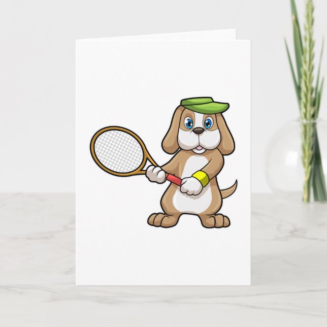 Tarjeta Perro de tenis con raqueta de tenis y gorra (Anverso)
