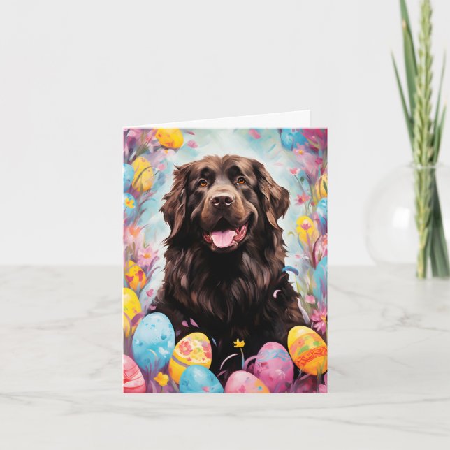 Tarjeta Perro de Terranova Feliz Pascua (Anverso)