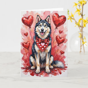 Tarjeta Perro del día de San Valentín Alaskan Malamute con