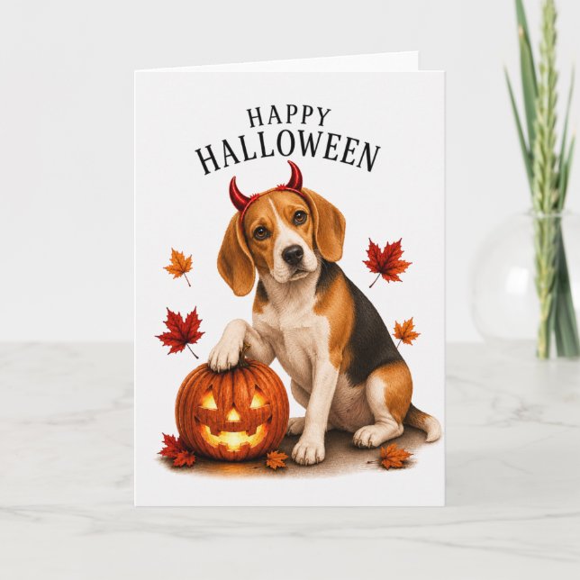 Tarjeta Perro diablo de Halloween Beagle (Anverso)