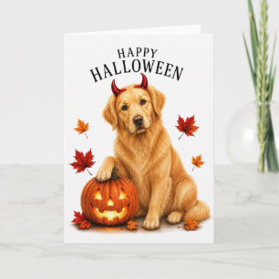 Tarjeta Perro diablo de Halloween de Golden Retriever