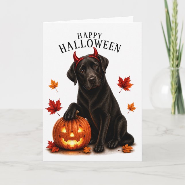 Tarjeta Perro diablo de Halloween Labrador negro (Anverso)