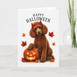 Tarjeta Perro diablo de Halloween Poodle