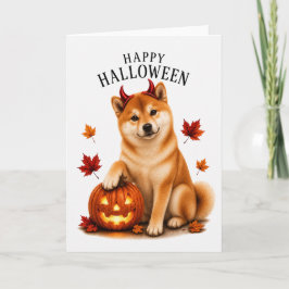 Tarjeta Perro diablo de Halloween Shiba Inu