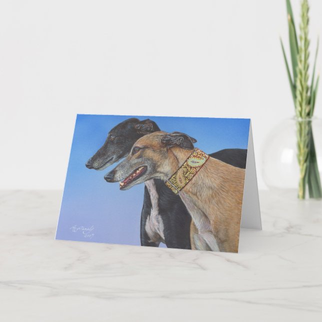 Tarjeta Perro dinámico de Whippet del galgo del dúo (Anverso)