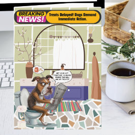 Tarjeta Perro disgustado sentado en el inodoro se siente m