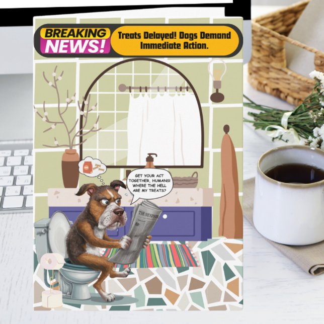 Tarjeta Perro disgustado sentado en el inodoro se siente m (Subido por el creador)