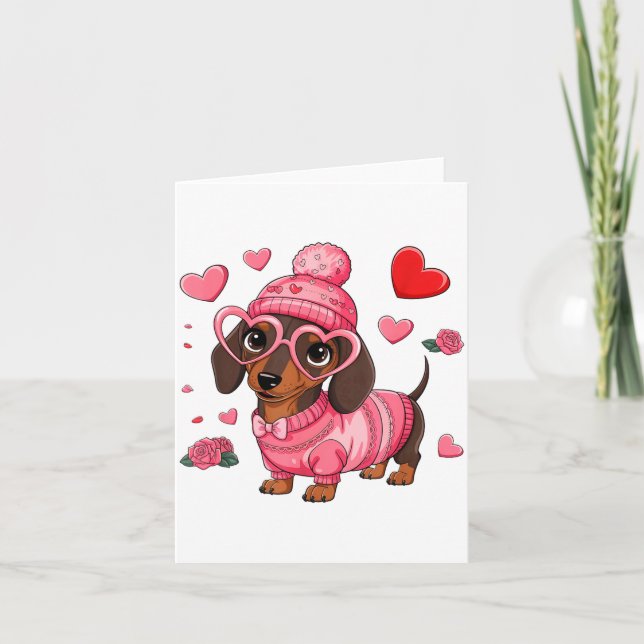 Tarjeta Perro Divertido Dachshund San Valentín Corazón Ama (Anverso)