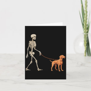 Tarjeta Perro divertido esqueleto de Vizsla paseando perro