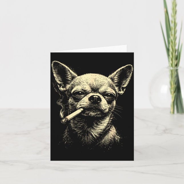 Tarjeta Perro Divertido Fumando Cigarrillo Chihuahua Meme (Anverso)