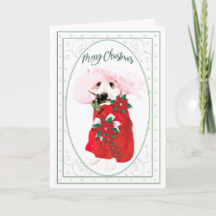 Tarjeta Perro divertido Golden Doodle Navidad, Poinsettias