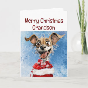 Tarjeta Perro Divertido Nieto Niños Navidad