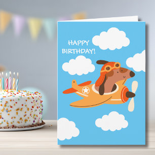 Tarjeta Perro Divertido Piloto Vuela Avión Niño Cumpleaños