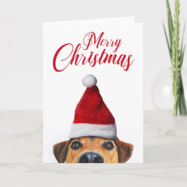 Tarjeta Perro divertido y lindo con sombrero de Santa curi