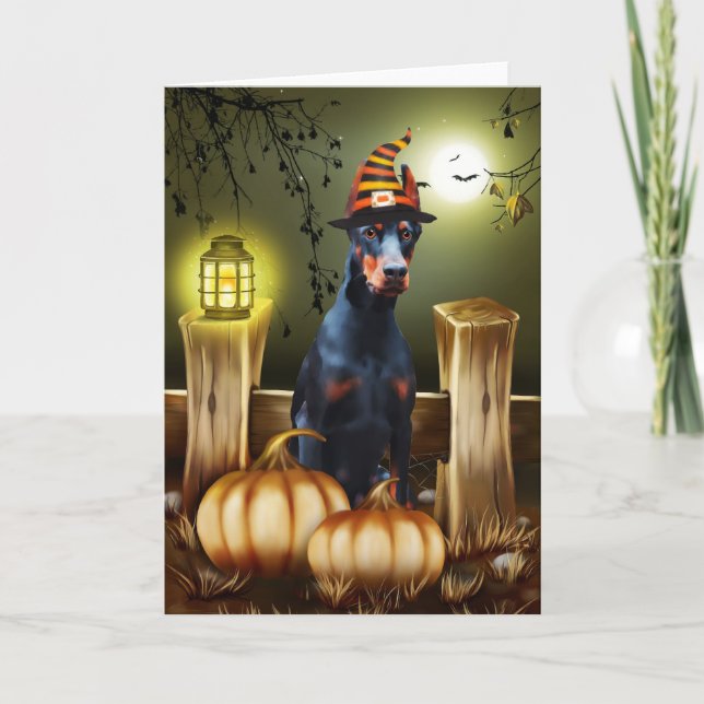 Tarjeta Perro Doberman con idea de regalo de Halloween Gor (Anverso)