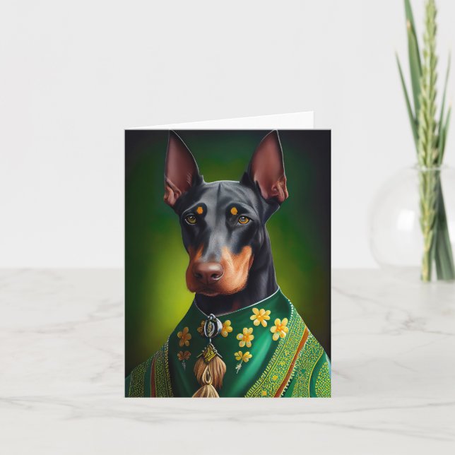 Tarjeta Perro Doberman con vestido del día de San Patricio (Anverso)