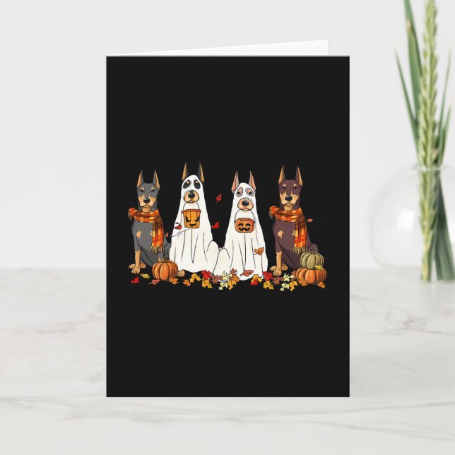 Tarjeta Perro Doberman Divertido Fantasma Otoño Hojas de A (Anverso)