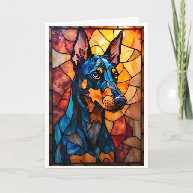 Tarjeta Perro Doberman estilo vidrio emplomado (Anverso)