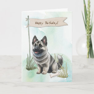 Tarjeta Perro Elkhound al aire libre bajo Rótulo de cumple