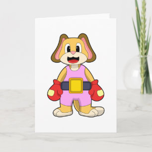 Tarjeta Perro en boxeo con guantes de boxeo