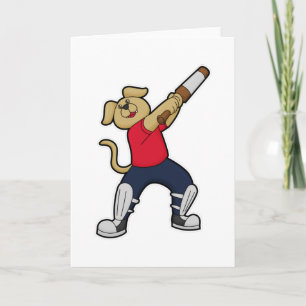 Tarjeta Perro en Cricket con bate de cricket