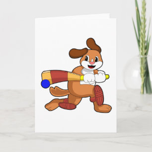 Tarjeta Perro en Cricket con bate de Cricket