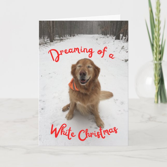 Tarjeta Perro en la nieve soñando con Navidades blancos (Anverso)