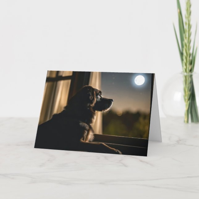 Tarjeta Perro En La Ventana De La Luna Para La Pérdida Del (Anverso)