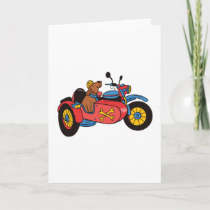 Tarjeta Perro en motocicleta en sidecar