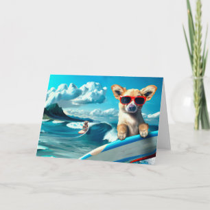 Tarjeta Perro en Surfboard usando gafas de sol arte de IA