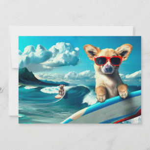 Tarjeta Perro en Surfboard usando gafas de sol arte de IA