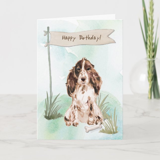 Tarjeta Perro español Cocker marrón bajo Rótulo de cumplea (Anverso)