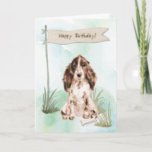 Tarjeta Perro español Cocker marrón bajo Rótulo de cumplea