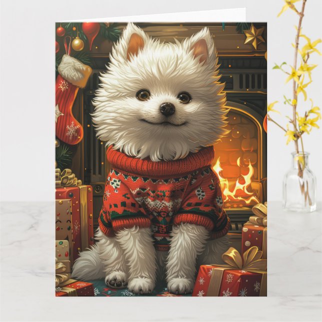 Tarjeta Perro Esquimal Americano con regalos de Navidad Ch (flor amarilla)